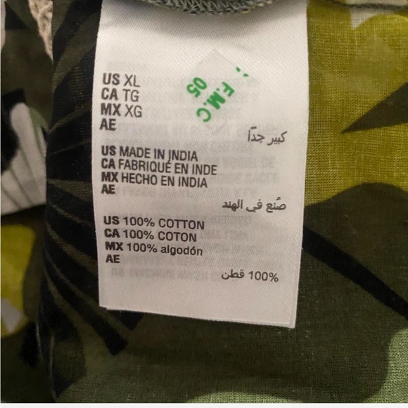 ON 34TH LEAF PRINT CROCHET TRIM LOG SLEEVE BUTTON DOWN SHIRT 100% COTTON SIZE XL - Picture 4 of 4